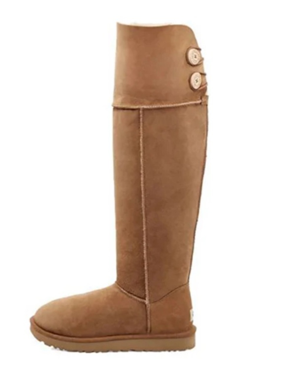UGG Brown Over-the-Knee Bailey Button Boots with Cream Cuff size US7/ EU38
